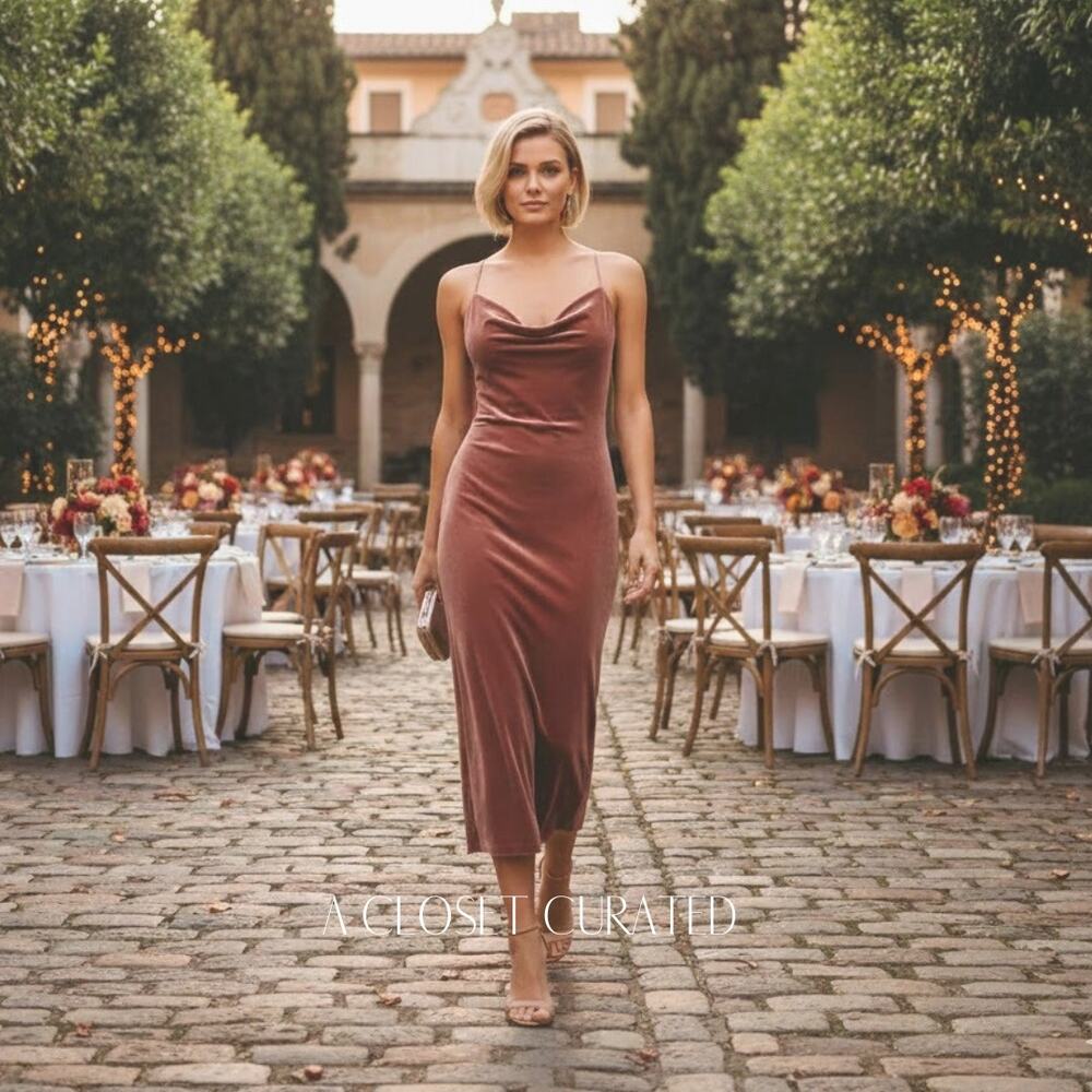 Jenny Yoo Bentley Velvet Midi Dress NWT Cinnamon Rose Size 2